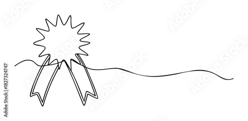 Award ribbon with star burst and flowing streamers for recognition and achievement in award ceremonies, competitions, and achievements awarded to winners.