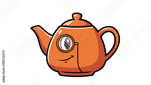 Charming orange teapot cartoon with monocle and friendly face