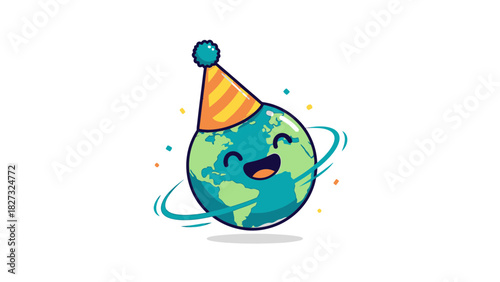 Happy earth wearing party hat celebrating a worldwide event