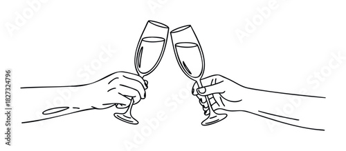Two hands clinking champagne glasses, a toast to celebration and success, perfect for party invitations, event promotions, and festive greetings.