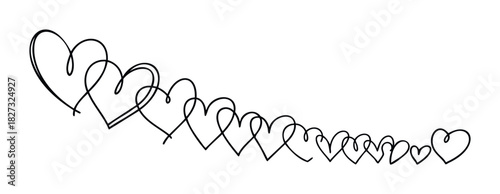 Flowing line of hearts symbolizing connection and love, perfect for romantic themes and celebrations.