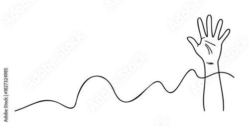 Minimalist line drawing of a hand raised above a wavy line representing data or a graph, perfect for business, finance, or technology themes.