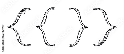 Decorative curly brace symbols in a delicate outline style, ideal for adding flourish to text or graphic compositions and enhancing digital communication.