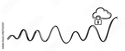 Abstract waveform graph with secure cloud icon, symbolizing data security and network growth, perfect for technology presentations and financial analysis visuals.