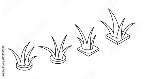 Collection of isometric grass elements in different styles for landscape design and game development applications