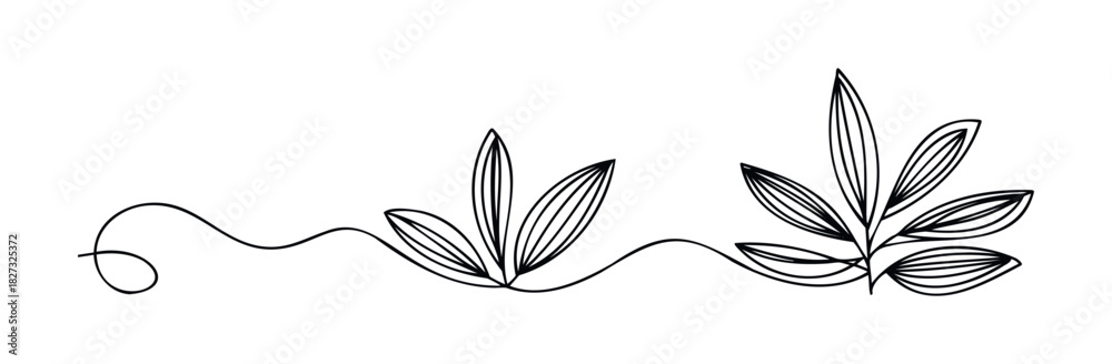 Fototapeta premium Delicate organic leaf stems drawn with a single continuous line forming flowing shapes for natural branding and cosmetic applications.