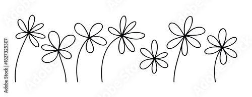 Simple outline flowers in a row create a delightful and cheerful border perfect for springtime decorations and naturethemed projects