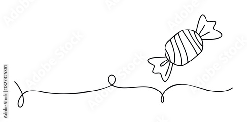 Hand drawn candy with swirling line for celebration, party, or sweet themed projects offering a playful and fun visual for promotions.