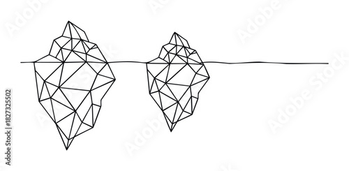 Minimalist geometric icebergs with fractal polygon shapes representing vastness and cold, perfect for environmental or business strategy themes.