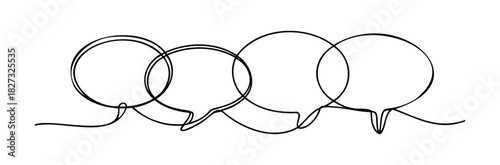 Flowing speech bubbles interconnected in a continuous line, representing conversation, dialogue, and ideas, suitable for communication themes and message sharing presentations.