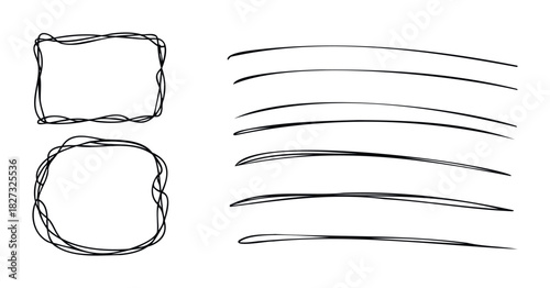 Hand drawn abstract frames and curved lines for graphic projects, conveying a sketchy and organic feel for unique visual compositions and decorative accents.