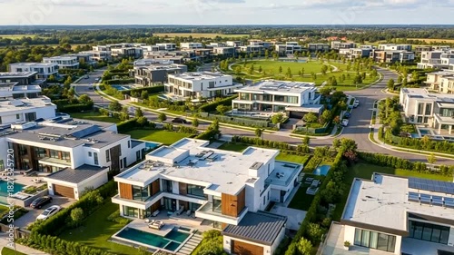 Wallpaper Mural Aerial view of upscale residential community with modern houses and green spaces offering Torontodigital.ca