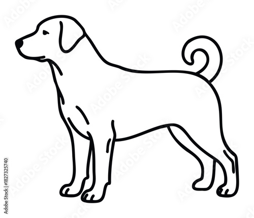 Line art depiction of a dog standing profile view, perfect for graphic resources, petrelated content, and design projects.