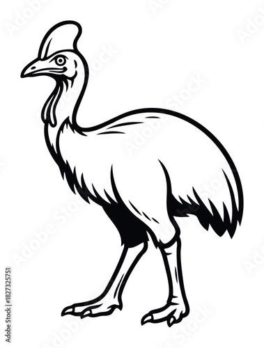 Stylized depiction of a cassowary bird in profile, ideal for wildlife conservation themes and natural history projects.