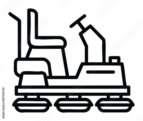 Simplified outline of a rideon floor scrubber machine with steering wheel and seat, suitable for cleaning service icons and facility maintenance visuals.