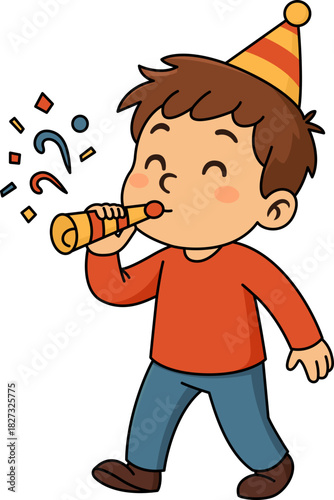 Cartoon of a little boy blowing a trumpet