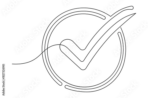 Confirm approval mark continuous outline drawing simple style done