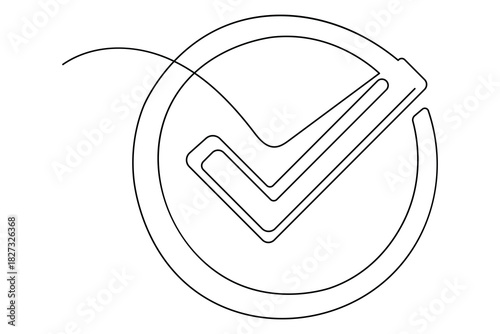 Minimalist check mark continuous line drawing icon symbol isolate success