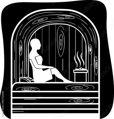 Home Mini Sauna Abstract Logo with Person Relaxing in the Sauna for Spa Retreats, Wellness Centers, Relaxation Blogs, and Therapy Websites