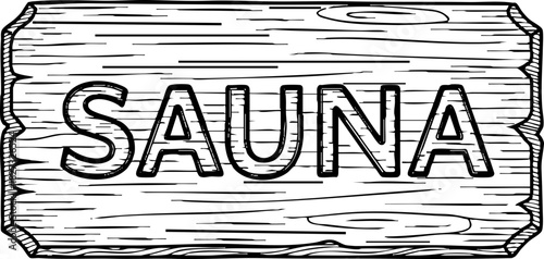 Sauna sign or wooden plaque, engraving linework icon for Spa Centers, Wellness Retreats, Health Blogs, and Relaxation-Themed Websites