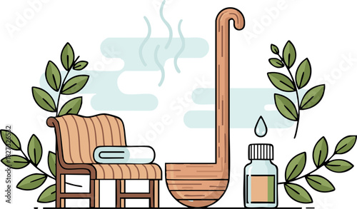 Sauna Still Life showing "sauna vector still life", Relaxation with Sauna Accessories for Wellness Blogs, Spa Websites, Relaxation Cards, and Lifestyle designs