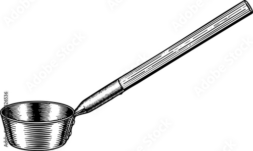 Sauna Metal Ladle Pouring Cup Engraving Icon for Spa Websites, Relaxation Blogs, Wellness Centers, and Health Articles, the concept of traditional sauna