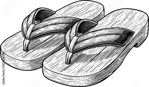 Wooden slippers engraving linework icon for Spa Blogs, Wellness Websites, Health Cards, Therapeutic Education, and Sauna Awareness