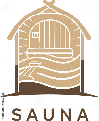 Abstract Sauna Logo in Beige and Brown Colors for Spa Websites, Wellness Centers, and Relaxation Blogs