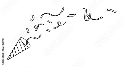 Confetti exploding from a party popper creating a celebratory burst of streamers and shapes for festive event announcements and congratulations