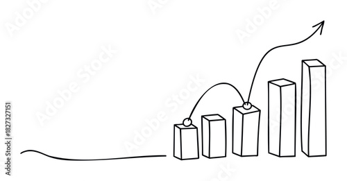 Hand drawn graph showing upward trend with arrow symbolizing growth and success for business or financial concepts.