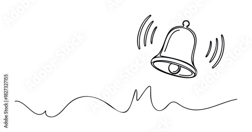 Conceptual line drawing of a ringing bell with sound waves emanating, symbolizing notifications and alerts for apps and alerts.
