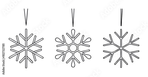 Set of three distinct snowflake outlines suggesting winter holidays and festive celebration themes for seasonal promotions and design projects.