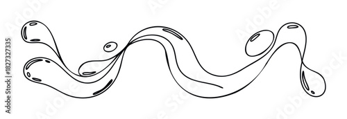 Fluid splash with droplets in motion, abstract liquid wave form, dynamic liquid splash for beverage and refreshment branding or motion graphics.