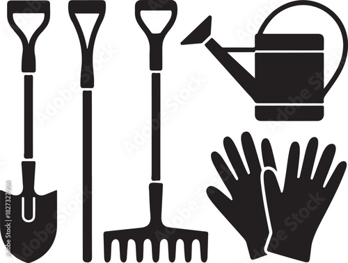 Garden Tools And Watering Can Silhouette gardening