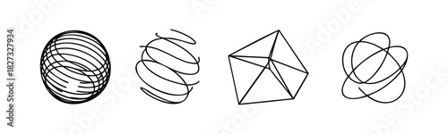 Collection of abstract geometric and organic wireframe shapes for modern abstract compositions and futuristic visual projects