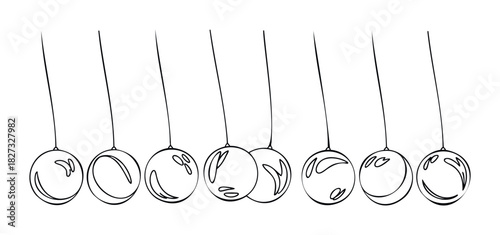 Newtons cradle pendulum balls creating motion and energy transfer concept graphic for physics and science topics suitable for presentations and educational materials.