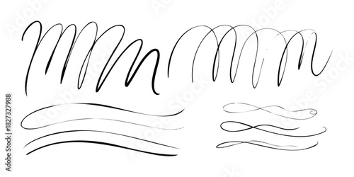 Elegant calligraphic flourishes and swooshes for decorative text accents and design embellishments, perfect for invitations and formal stationery.