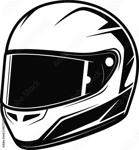 Modern motorcycle helmet vector illustration in black and white style, perfect for racing, safety design, biker gear, and motorsport art.