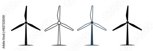 Wind Turbine Vector Silhouettes With Windmill Icons And Alternative Energy Symbols In Clean Editable Stroke Style For Renewable Power Illustration