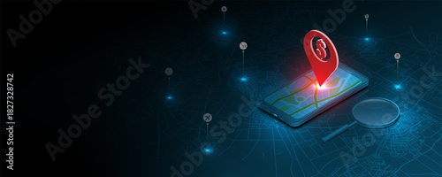 mobile phone technology wayfinding concept Position chart