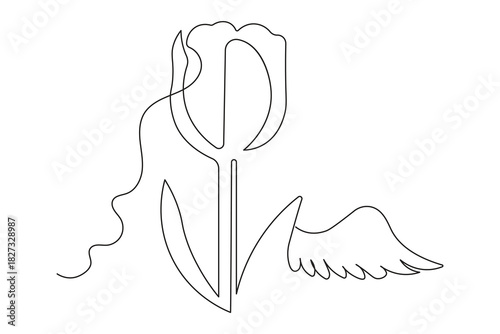 Minimalist tulip continuous line drawing icon symbol isolate design element