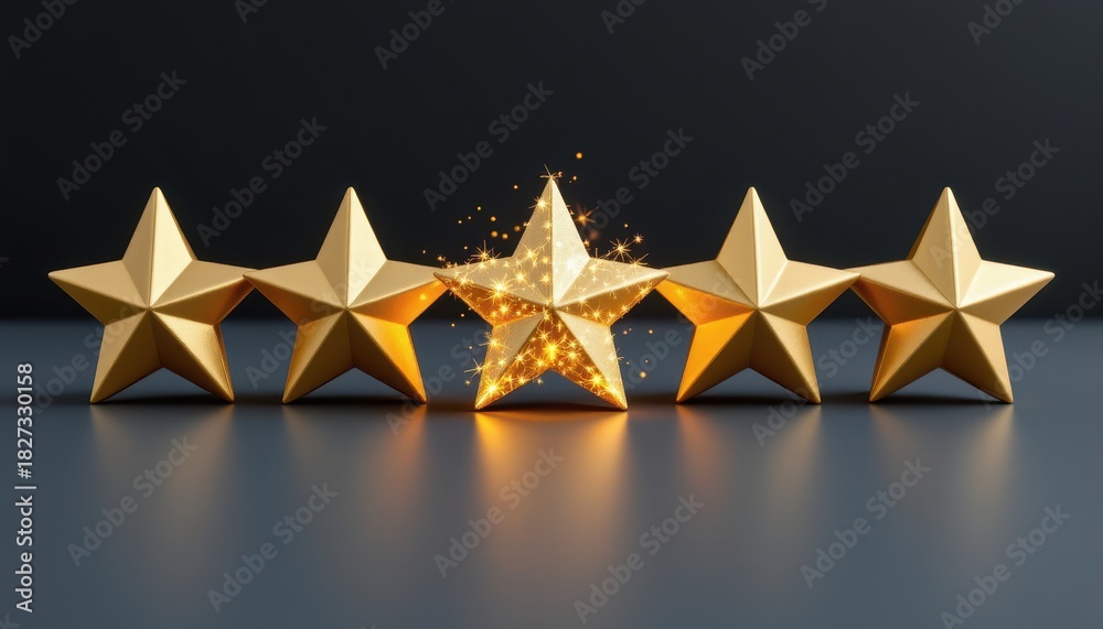Fototapeta premium Shining Gold Stars on Dark Background Representing Outstanding Achievement and Excellence in Performance and Quality Recognition