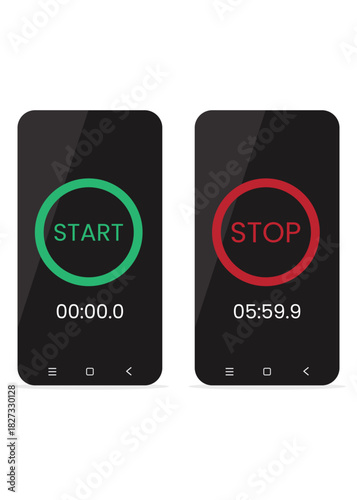 Smartphone stopwatch with start and end display. Stock Illustration