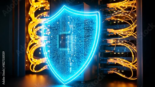 Wallpaper Mural Digital Security Shield in Server Room: Data Protection & Cybersecurity Concepts Torontodigital.ca