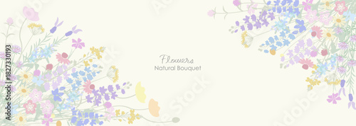 スモーキーカラーのナチュラルでシックな草花のフレームイラスト