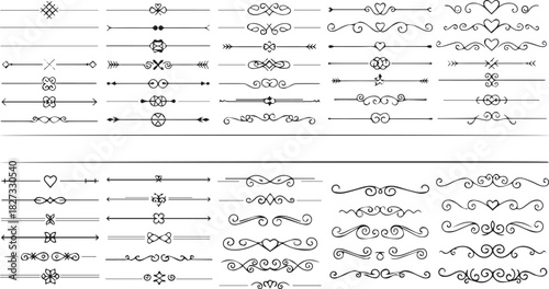 Set of vector ornamental page dividers, calligraphic flourishes, and decorative separator lines.