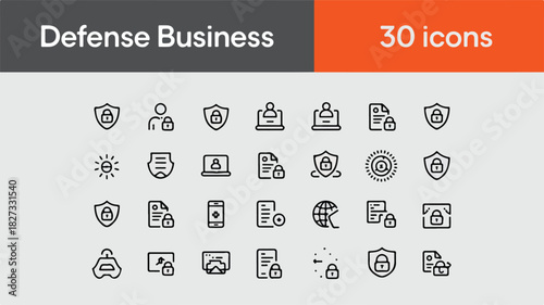 Clean Minimalist Icons A Comprehensive Set for Defense and Business Security Applications