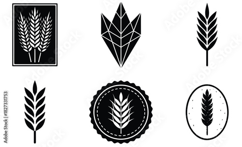 Stylized wheat grain plant icons set for food, agriculture, beer, bread design
