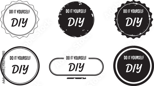 Black and white DIY Do It Yourself vector badges and stamps set for crafting and hobbies