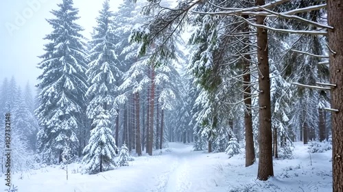 Wallpaper Mural Enchanting winter forest with snow-covered pines, a serene journey through a frosted landscape, Torontodigital.ca